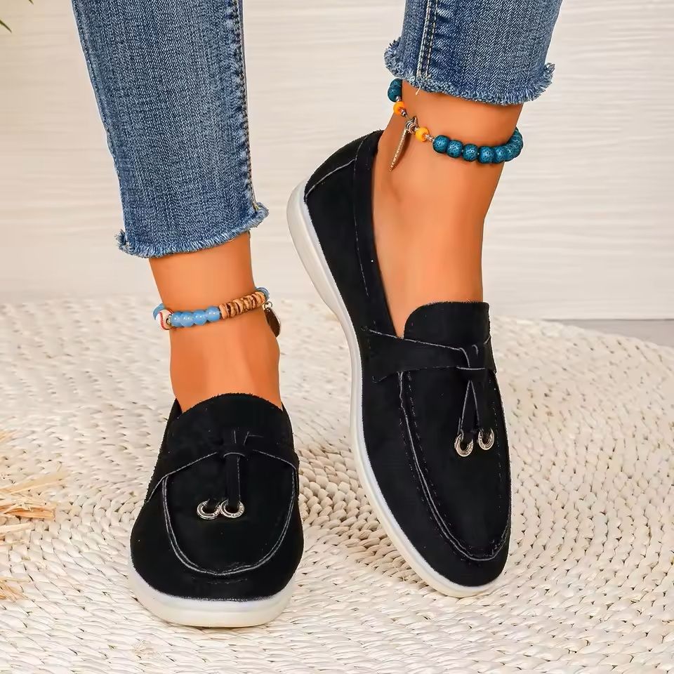 Lefu Womens Soft Leather Retro Lazy Step On Flats