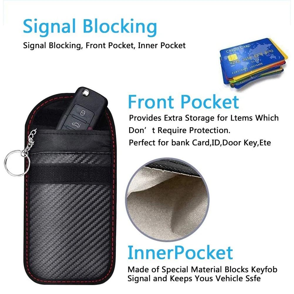 Car Key Signal Blocker Faraday Pouch RFID Protection Case Set of 2