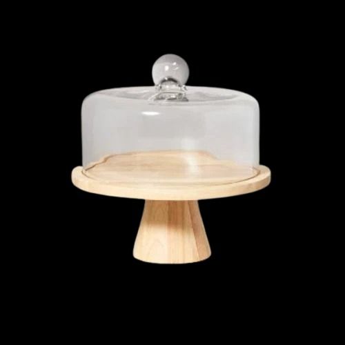 Hearth & Hand with Magnolia Wooden Cake Stand, Glass Cloche , Elegant Round Dessert Stand