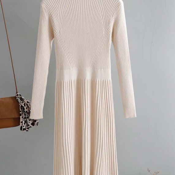 Thick Knit Autumn Winter Dress Female, Slim Long Sweater Dress Women, Slim A-line Basic Dress Casual