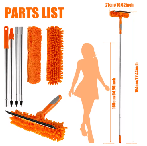 Extendable Window Cleaner Tool Set – 180° Rotatable Long Handle Window Mop & Squeegee
