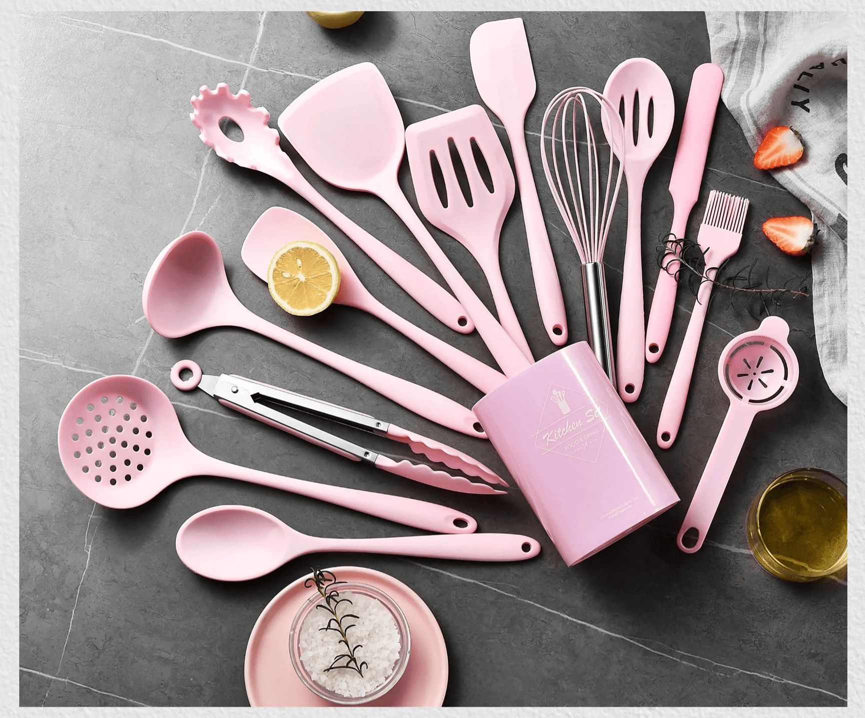 15 Piece Khaki Silicone Kitchen Utensils Set Non Stick Cooking Tools