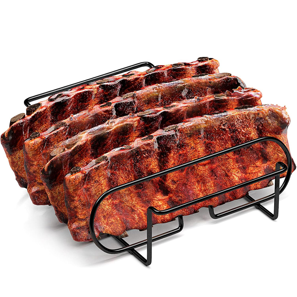 Non-Stick BBQ Rib Racks Steel Roasting Grilling Stand For Gas Grill Holds Rib Rack Barbecue Meat Roasting