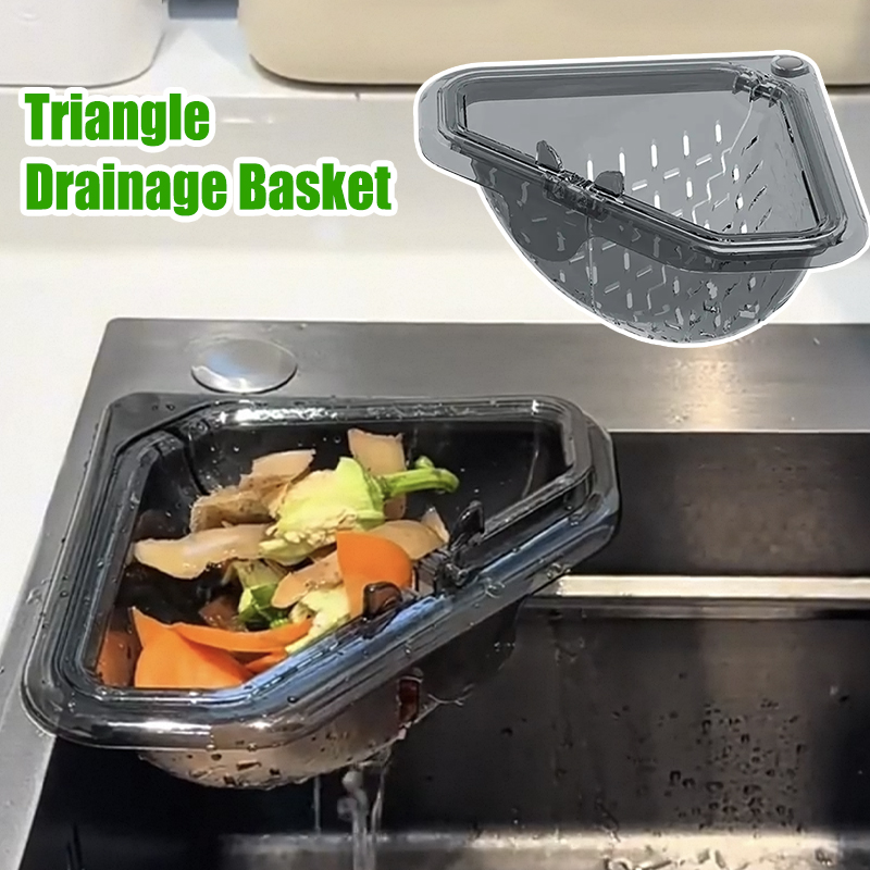 Space-Saving Magnetic Sink Strainer, Triangular Food Catcher, Corner Draining Basket for Kitchen