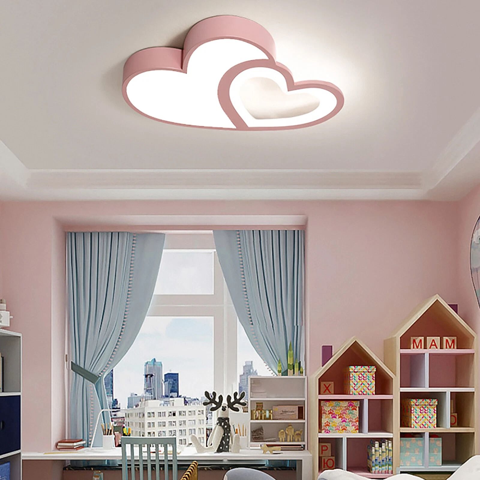 Flush Mount Pendant Lamp, Modern Heart Shape LED Ceiling Light Chandelier Fixture