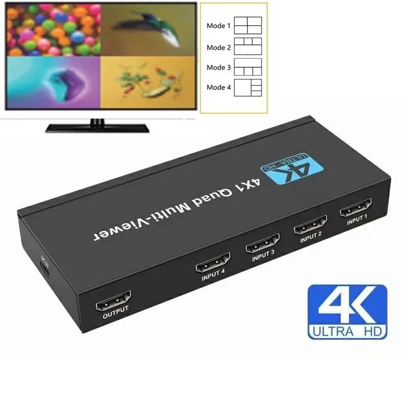 4K HDMI Multiviewer 4x1 Quad Screen Seamless Switcher with Remote