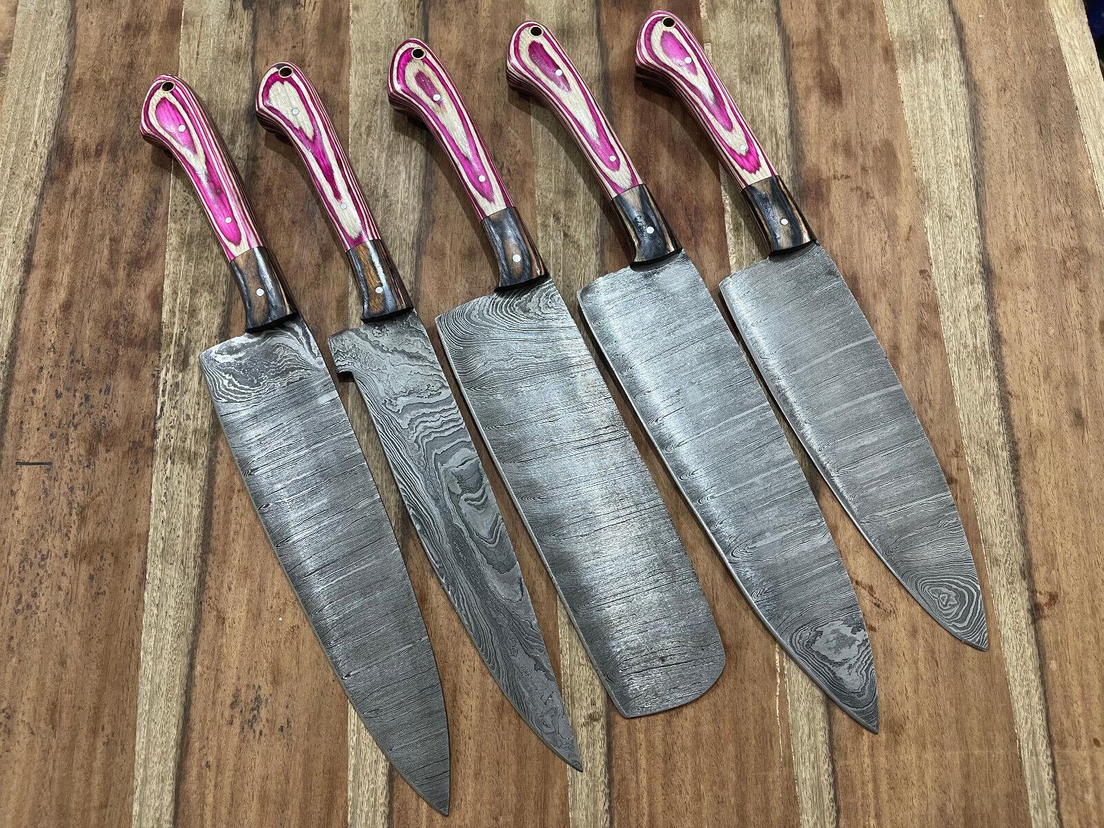 Premium 5PCS Handmade Damascus Steel Chef Set | Full Tang Kitchen Knives