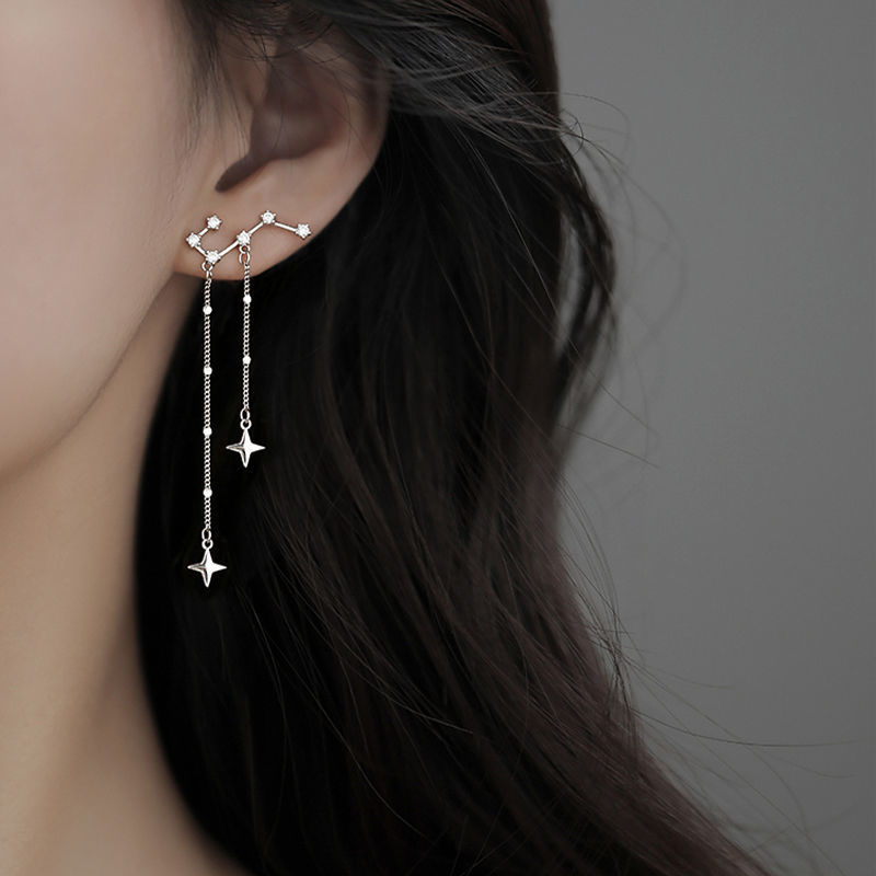 925 Sterling Silver Constellation Tassel Earrings: Glamorous Long Shiny Earrings, Perfect Birthday Gift for Women - Fine