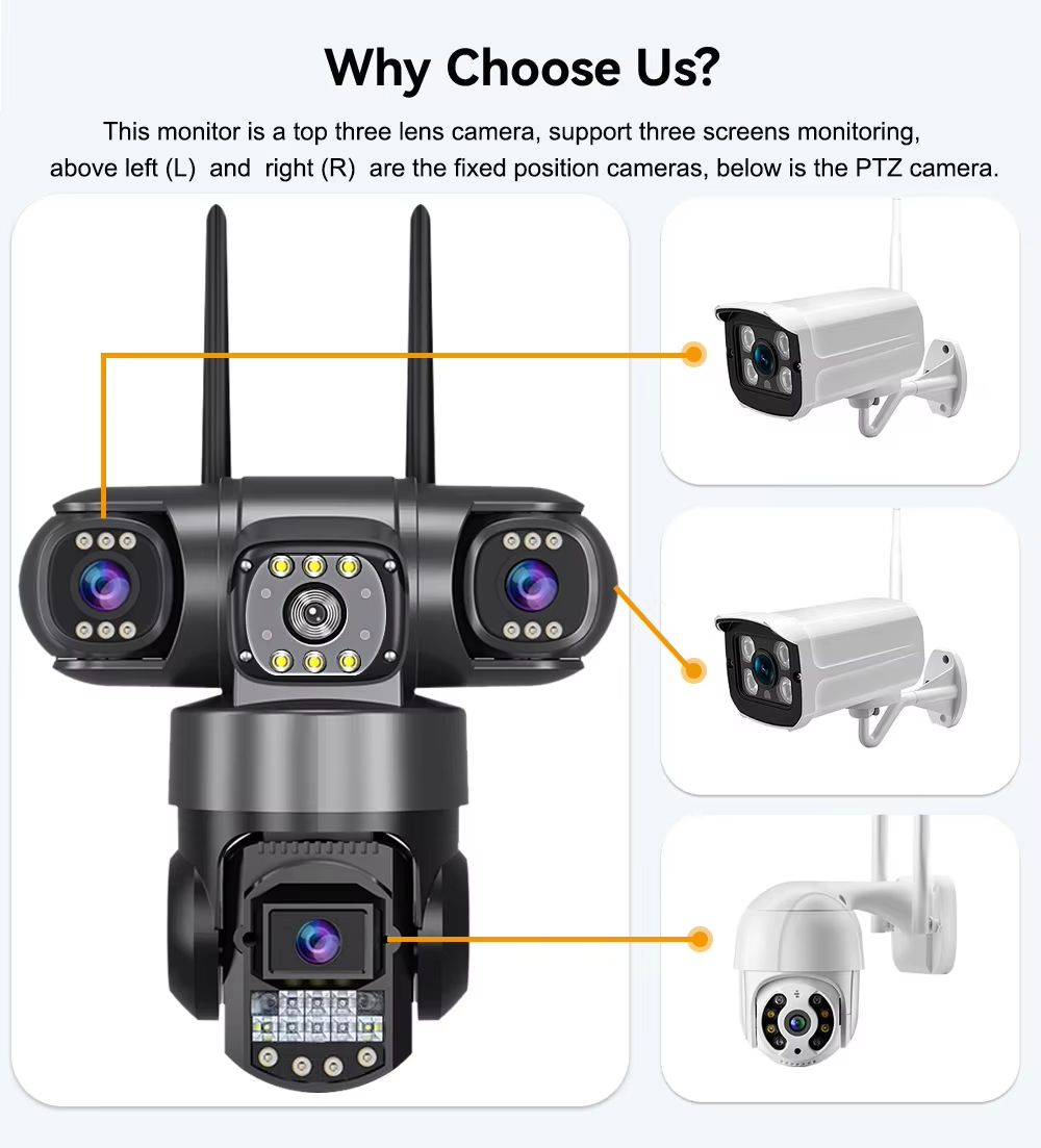 V380 Pro 12MP Outdoor WiFi IP Security Camera with Triple Lenses and Night Vision