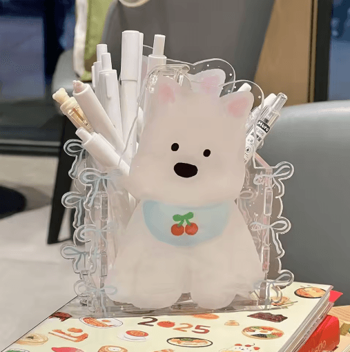 Cartoon Acrylic Dog Pen Holder Cute Desktop Pencil Organizer Box