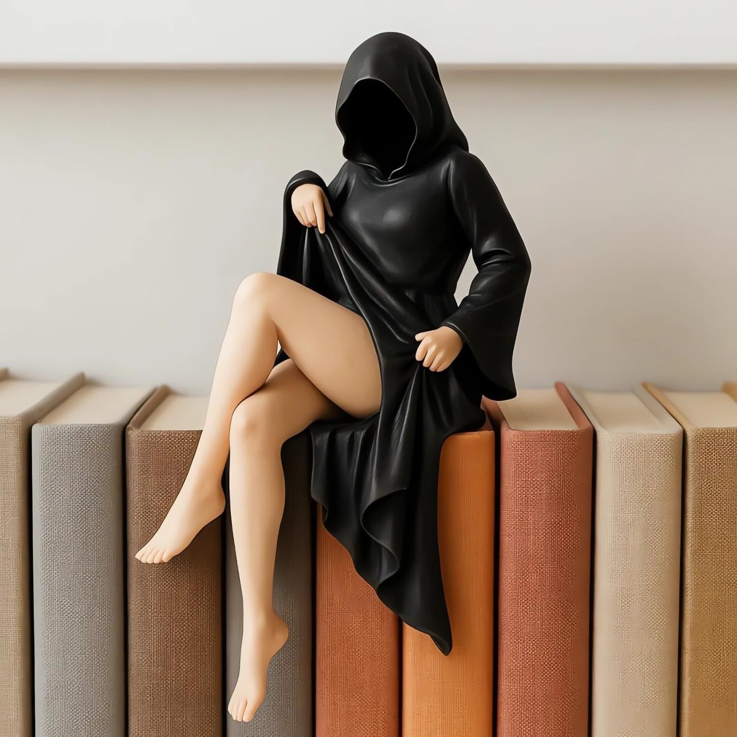 Gothic Queen Statue Black Robe Figurine for Dark Fantasy Bookshelf Decor