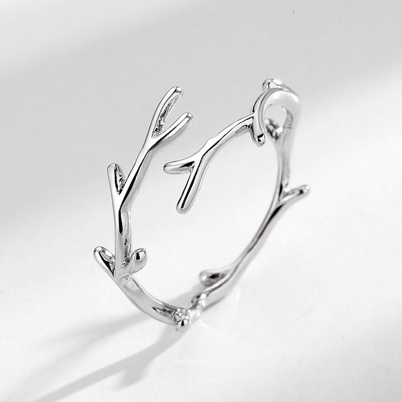 Silver Branch Leaf Adjustable Ring - Trendy Finger Jewelry for Women & Girls