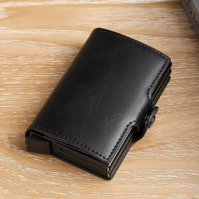 RFIDShield Duo-Alloy Pop-Up Card Wallet – PU Leather & Aluminum Alloy