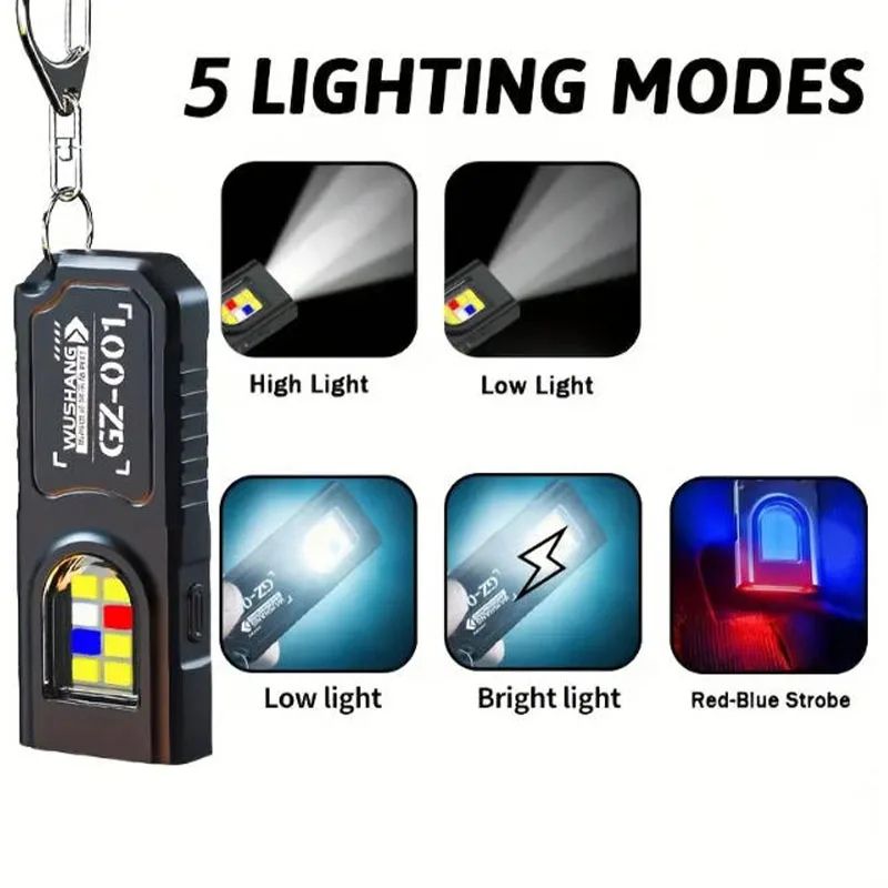 Mini COB LED Keychain Flashlight USB Rechargeable – Waterproof Pocket Work Light Keyring Lamp for Camping, Walking & EDC