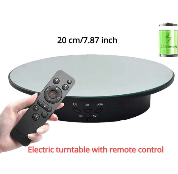 3-Speed Electric Rotating Display Stand – 360 Degree Turntable Jewelry Holder with Battery and USB Power for Photography