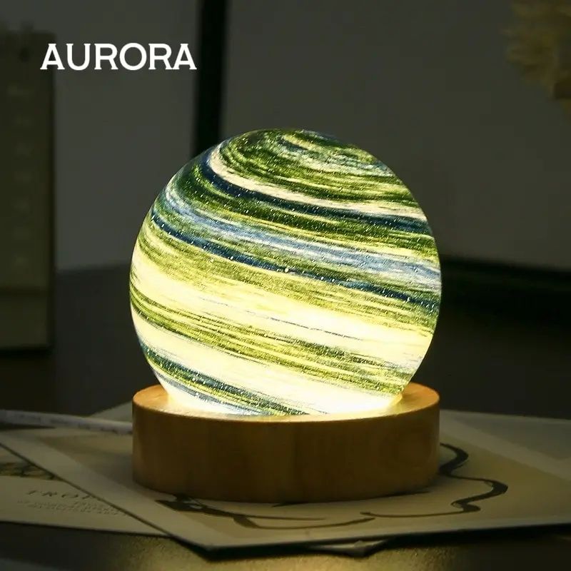 USB Powered 3D Moon Glass Night Lamp with Wooden Stand