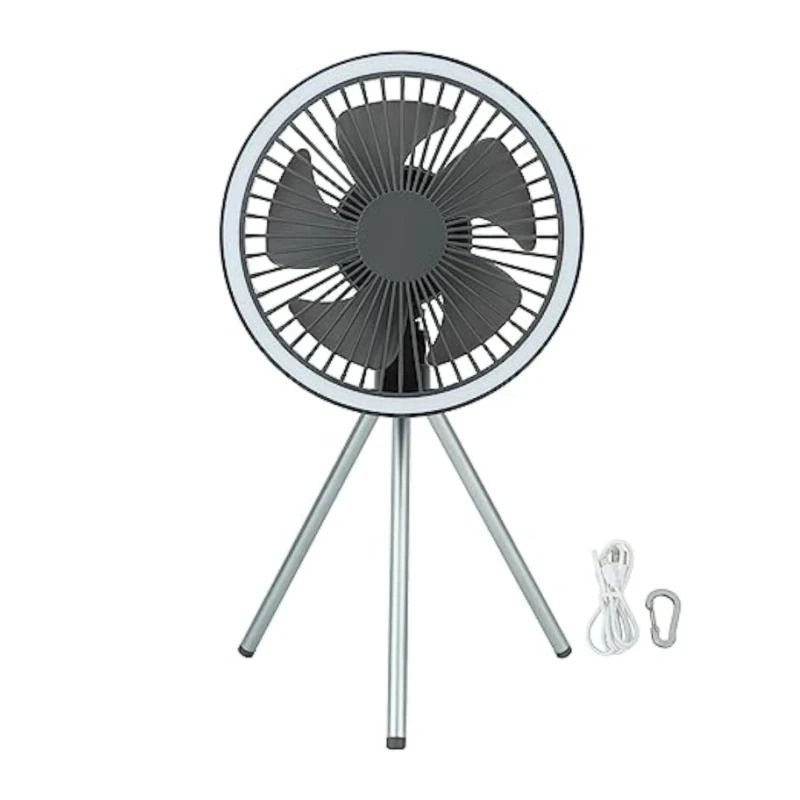 10000mAh Rechargeable Camping Fan with LED Light and Power Bank Tripod Design