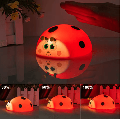 Cute Ladybug RGB LED Night Light Touch Sensor Silicone Kids Lamp