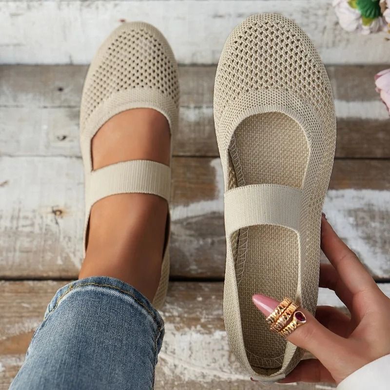 Autumn Women Round Toe Flat Non Slip Mesh Slip On Casual Shoes