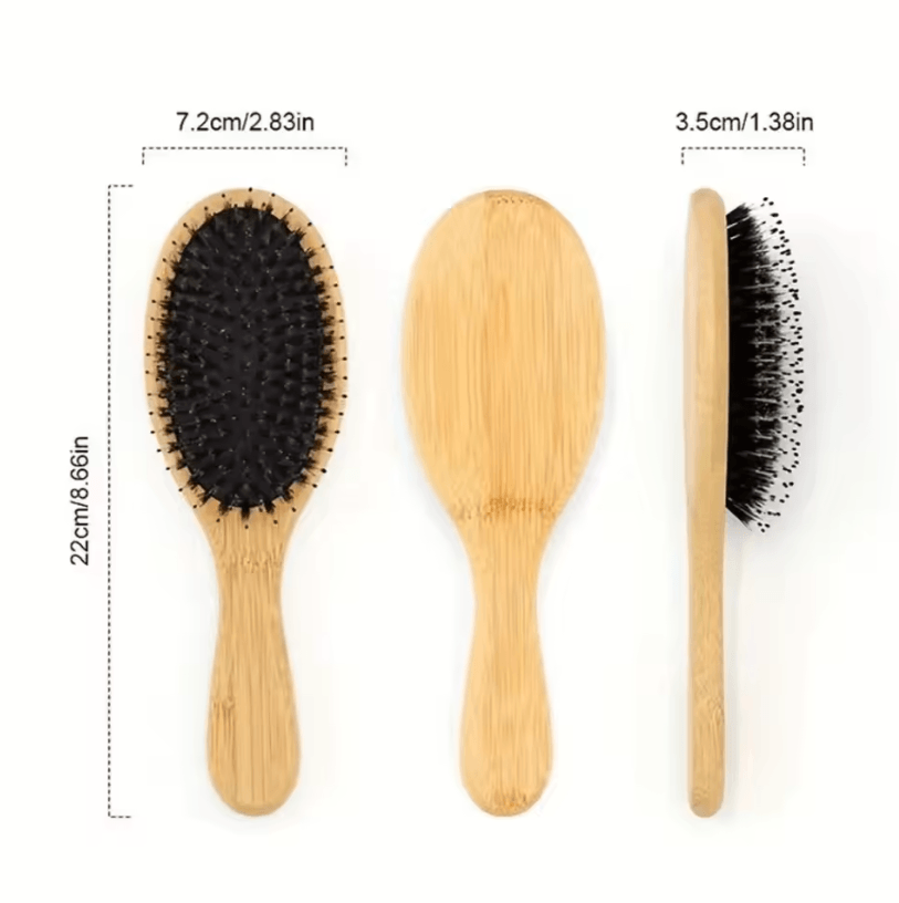 Natural Boar Bristle Hair Brush with Bamboo Handle – Anti-Static Scalp Massage and Detangling Comb