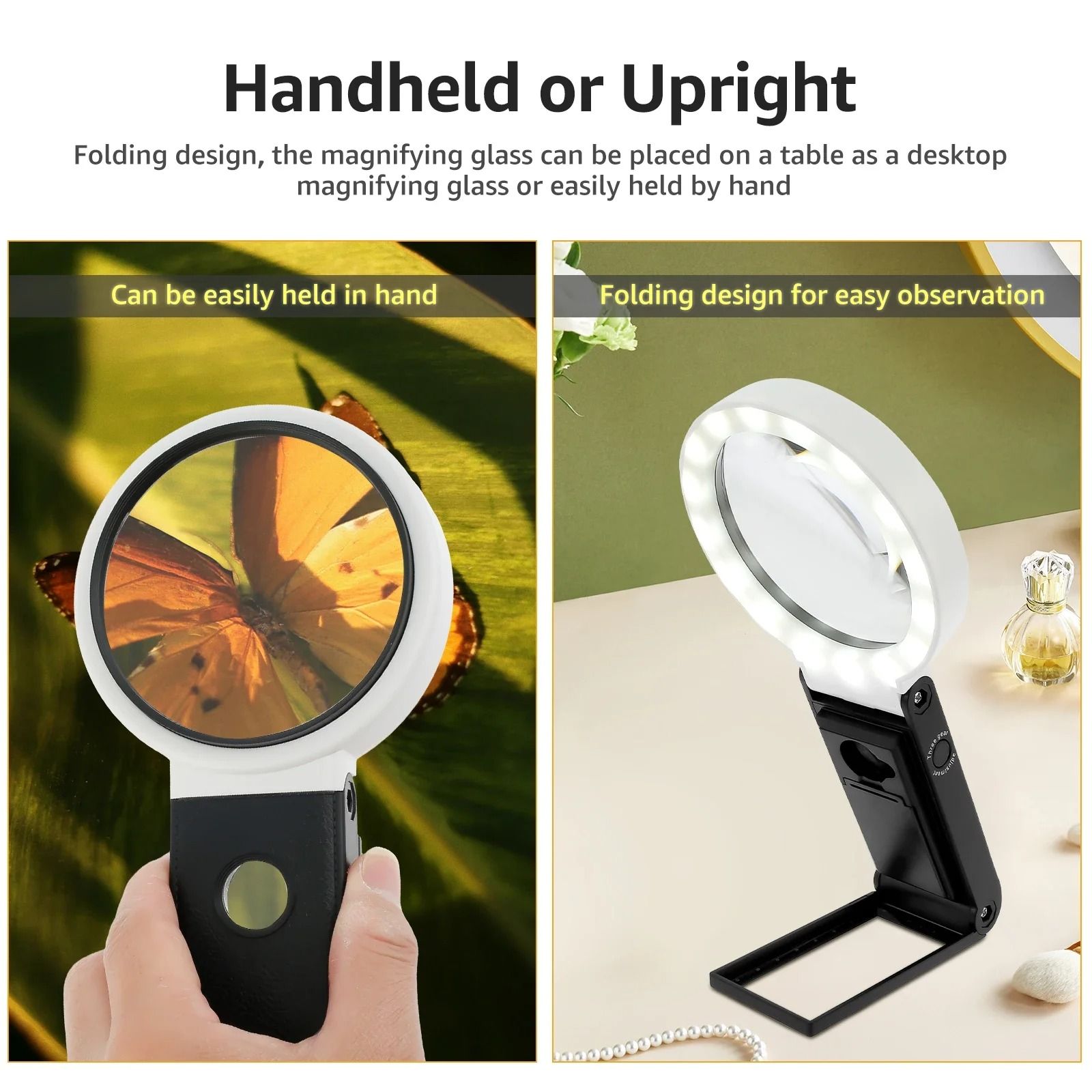 Magnifying Glass with Light and Stand 10X 25X Foldable LED Magnifier