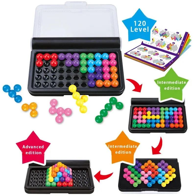 IQ 3D Puzzle Board Game with Challenges, Pyramid Plate Pearl Logical Mind Montessori Toy for Kids, Pyramid Beads Gift