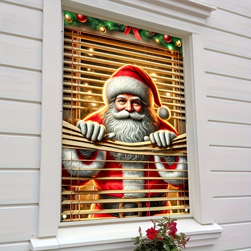 Christmas New Year Decoration, Santa Claus Window Cover, Indoor Outdoor Party Supplies, Polyester Photo Background Cloth