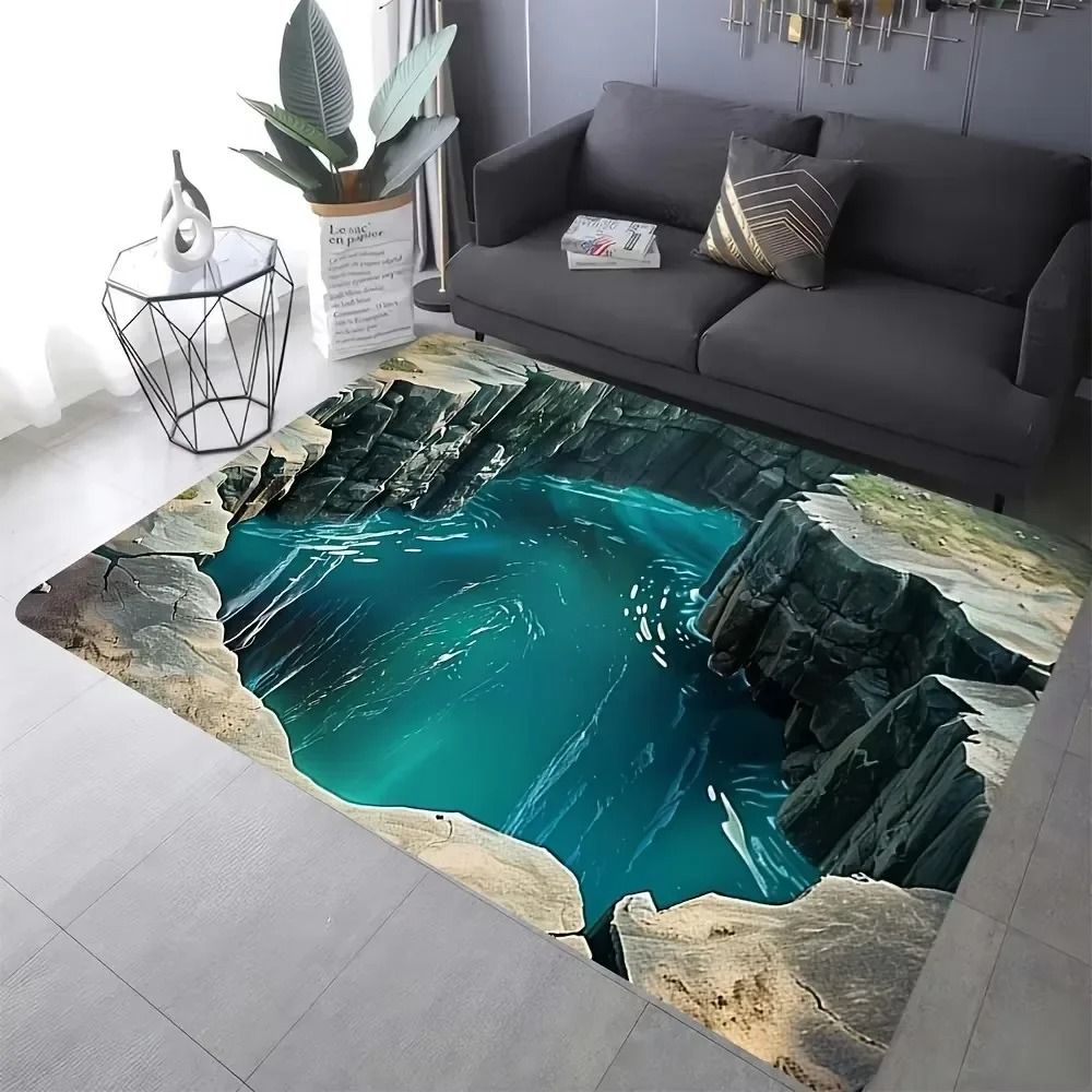 3D Desert Crack Water & Fire Design Rug | Non-Slip Machine Washable Carpet