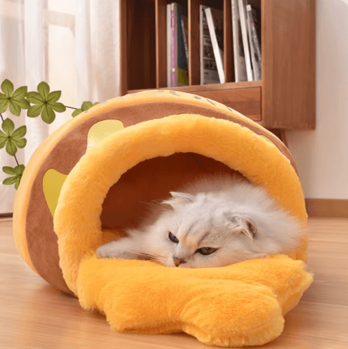 Honey Pot Cat Nest Bed – Semi-Enclosed Warm Pet Bed for Autumn & Winter