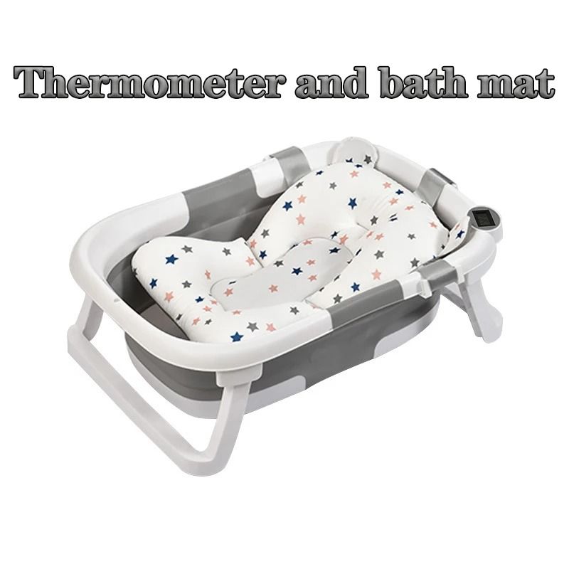 Smart Folding Baby Bath Tub with Real-Time Temperature Display and Non-Slip Mat