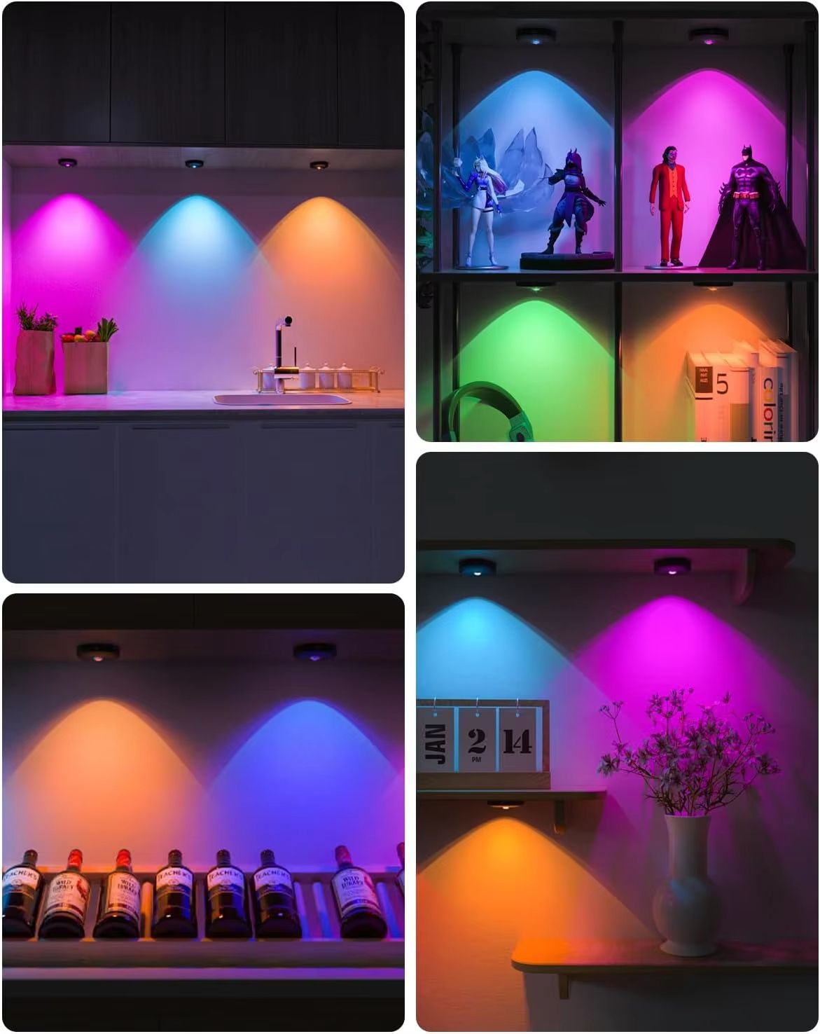 WILLED Rechargeable RGB Puck Light - 1200mAh Battery with Remote and Touch Control