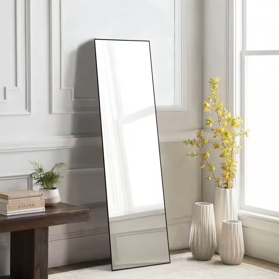 Modern Full Body Mirror with Stand or Wall Mount – 59x16 Inch Aluminum Frame