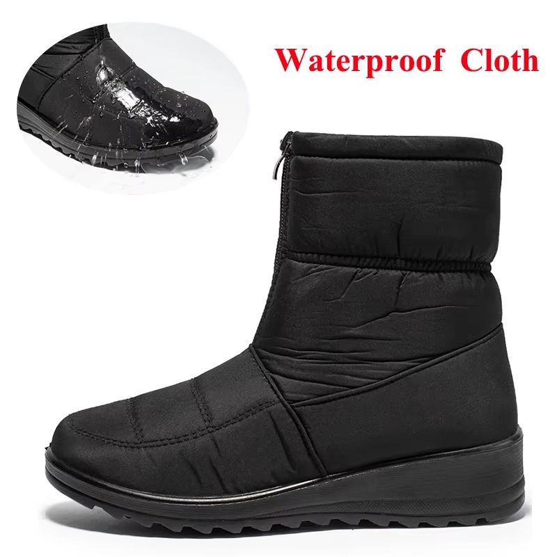 Women's Waterproof Winter Snow Boots – Warm Plush Ankle Booties with Front Zipper & Non-Slip Sole