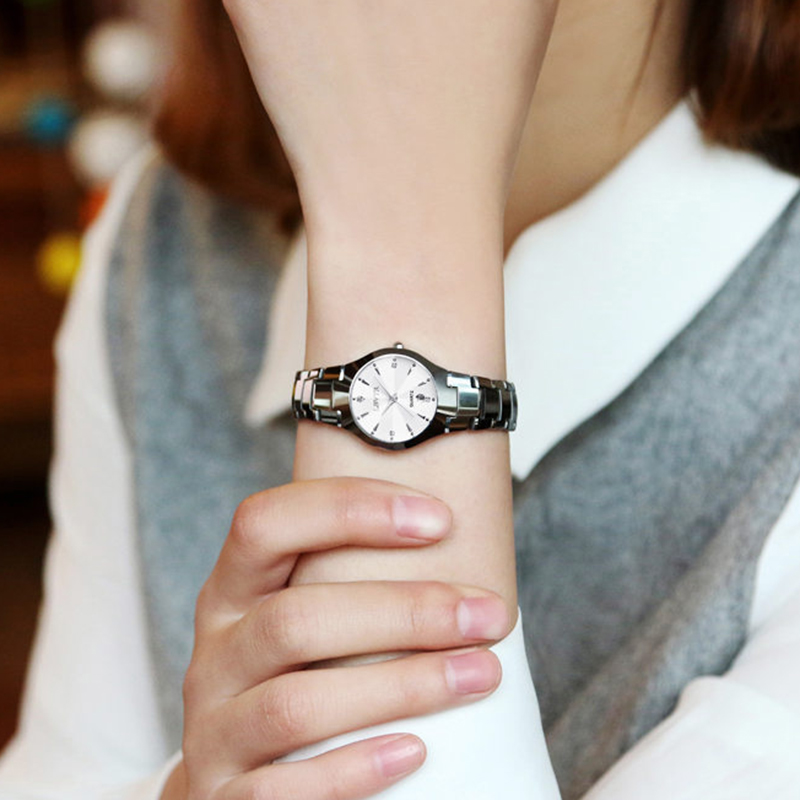Luxury Stainless Steel Waterproof Quartz Watches, Calendar Date Lovers Couple Watch