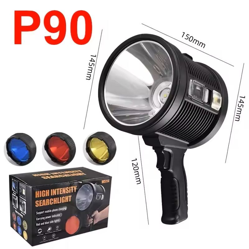 Rechargeable Spotlight 1000000 Lumens Handheld Flashlight with COB and Solar Panels