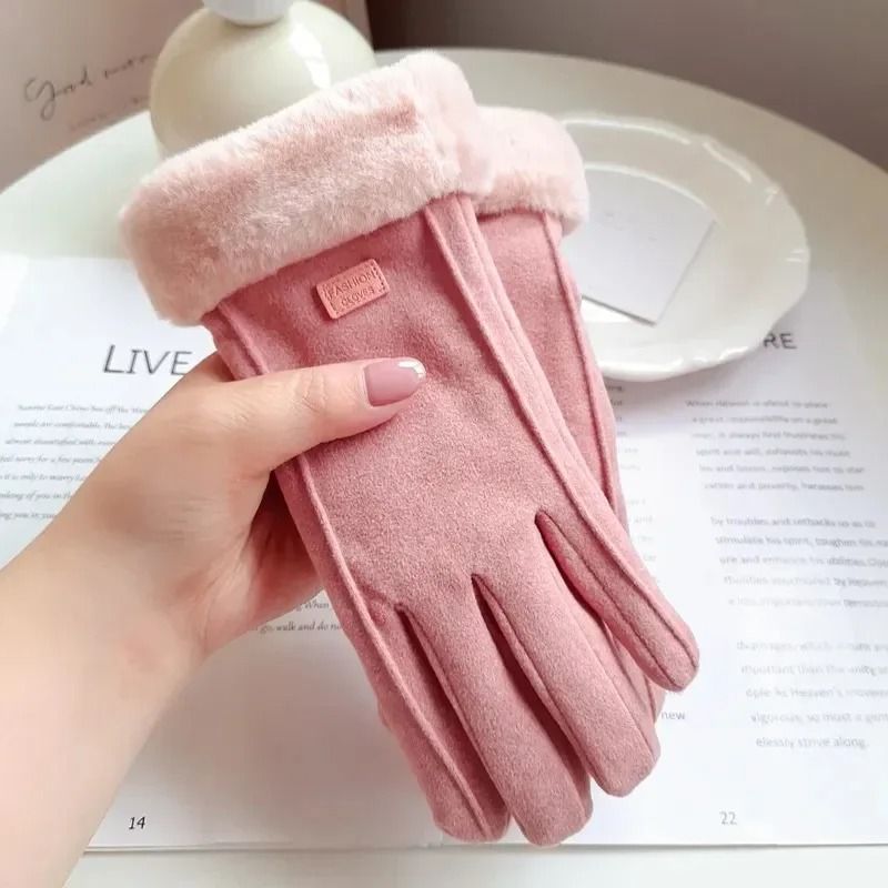 Warm Womens Touchscreen Gloves Plush Lined Suede Winter Driving Gloves