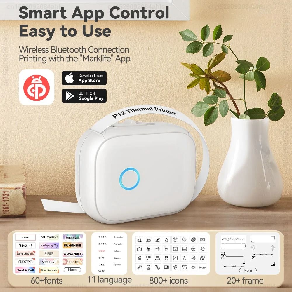 Portable Mini Printer Marklife P12 Thermal Printer Adhesive Sticker Labeling Machine