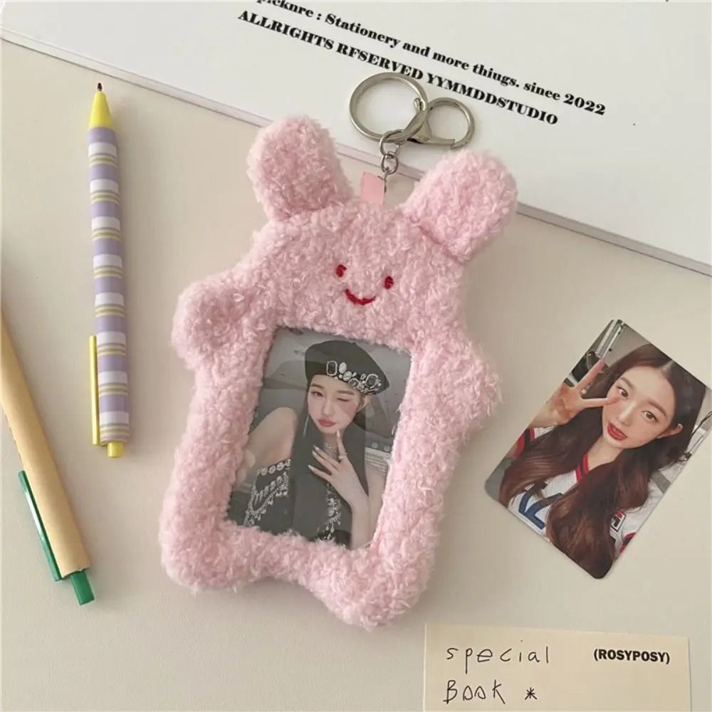 Cute Plush Photocard Holder Cartoon Keychain Photo Card Case