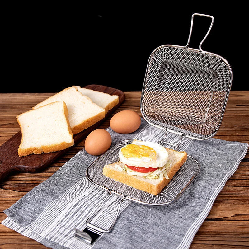 Portable Stainless Steel Sandwich Maker Pan for Camping and BBQ Grilling