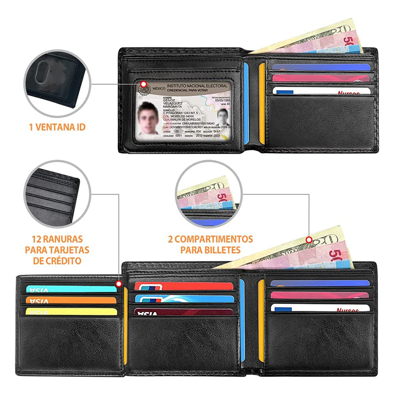 Slim Minimalist Tri-Fold Wallet Carbon Fiber Blocking Wallet for Men with ID Window & Card Slots