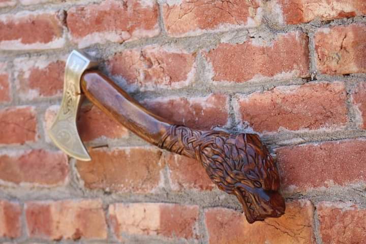 Custom Hand Made Viking axe with carved handle High carbon steel Axe..
