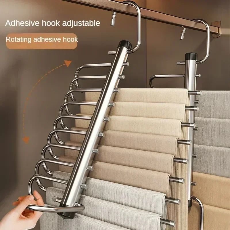 Folding Magic Pants Hangers Stainless Steel Space Saving Clothes Rack Organizer