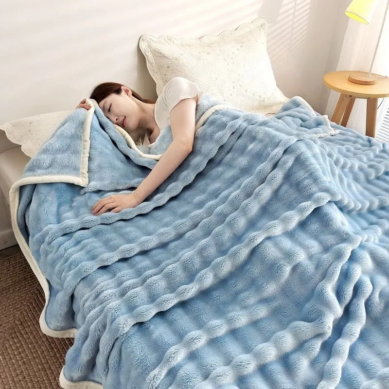 Solid Color Flannel Rabbit Fur Soft Sofa and Bed Blanket