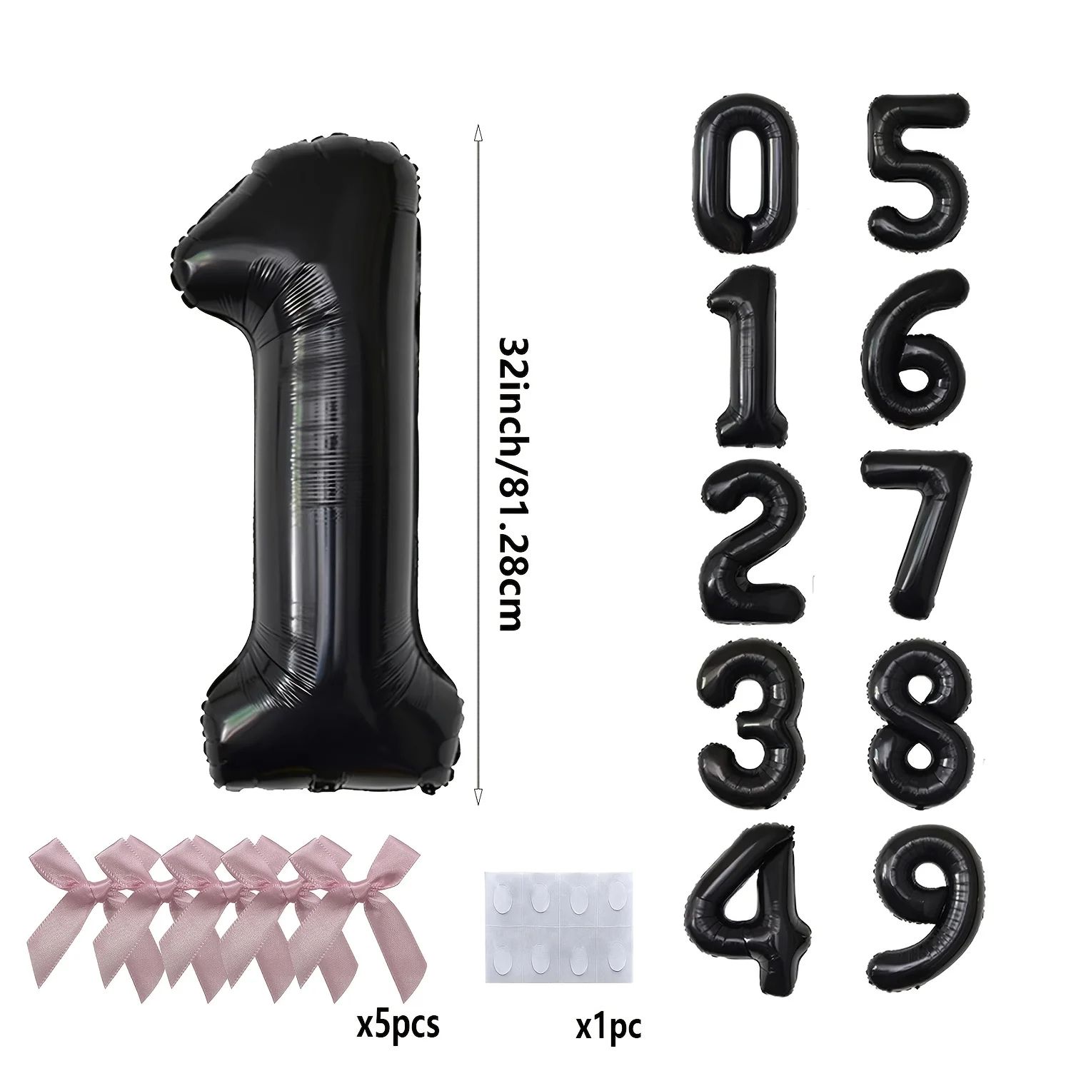 Black Number Balloon with Pink Bow