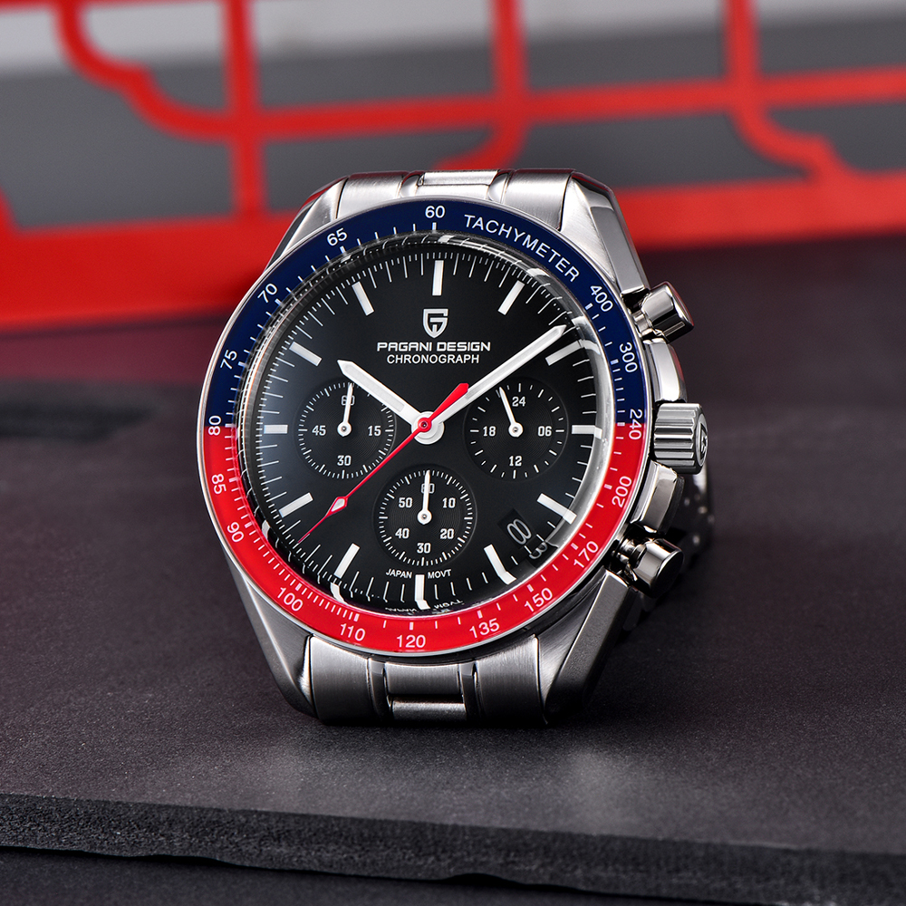 Mens Luxury Quartz Chronograph Watch Ceramic Bezel, Luminous Display