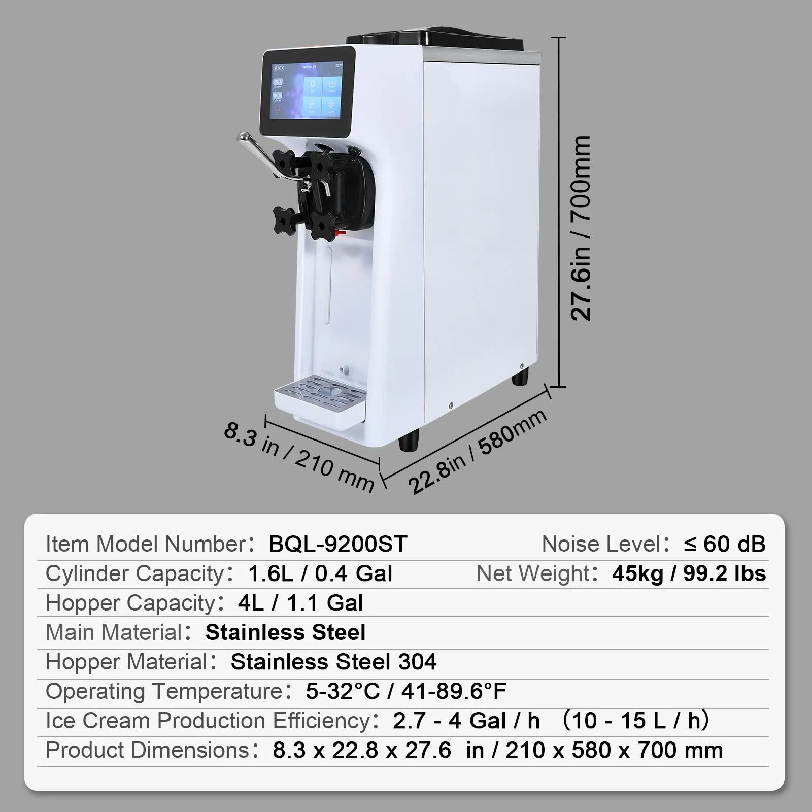 Commercial Soft Serve Ice Cream Machine with Touch Screen and Pre Cooling