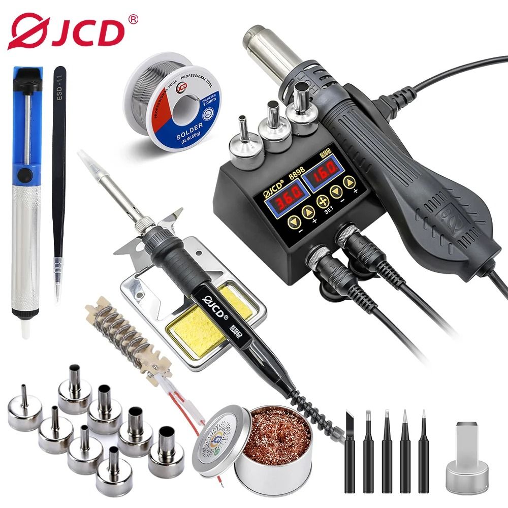 JCD 8898 Soldering Station 2 in 1 Soldering Iron and Hot Air Gun Rework Welding Repair Tool