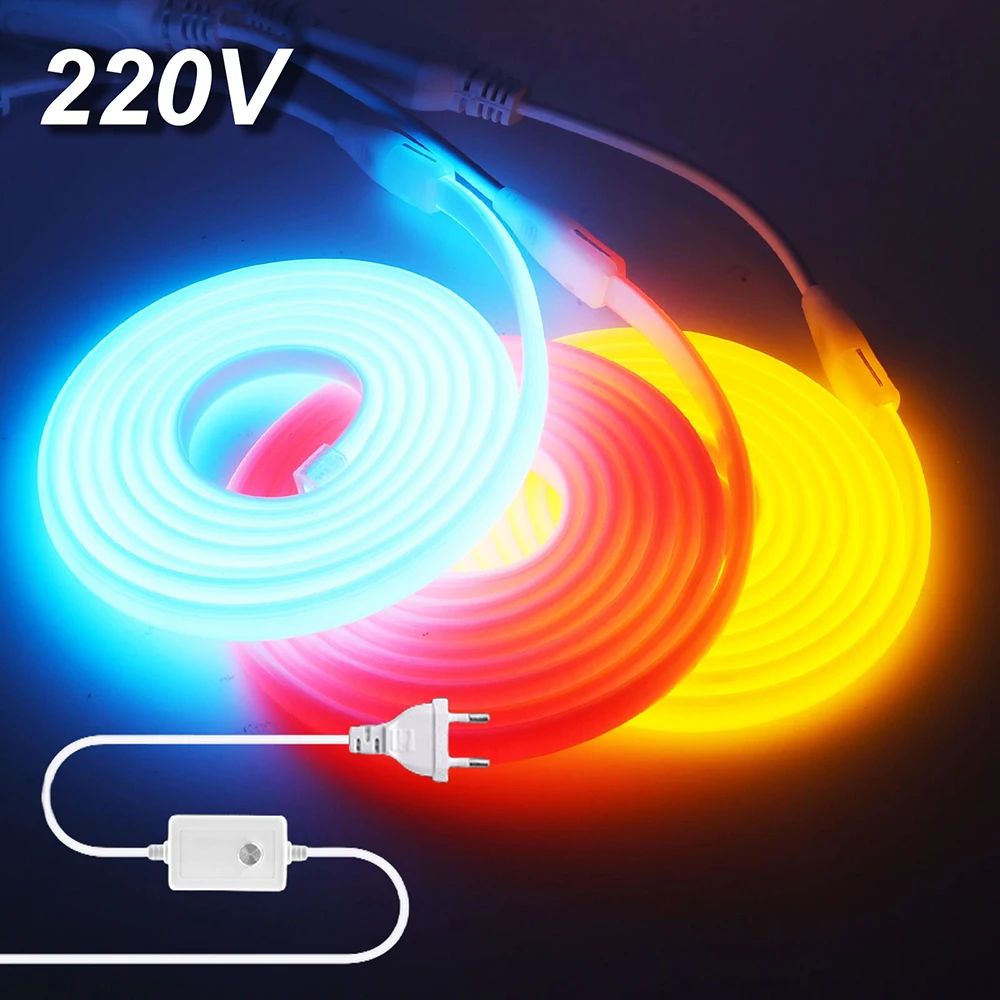 COB Neon LED Strip Light Kit with Dimmer Plug – Flexible 220V Ambient Decor Lighting