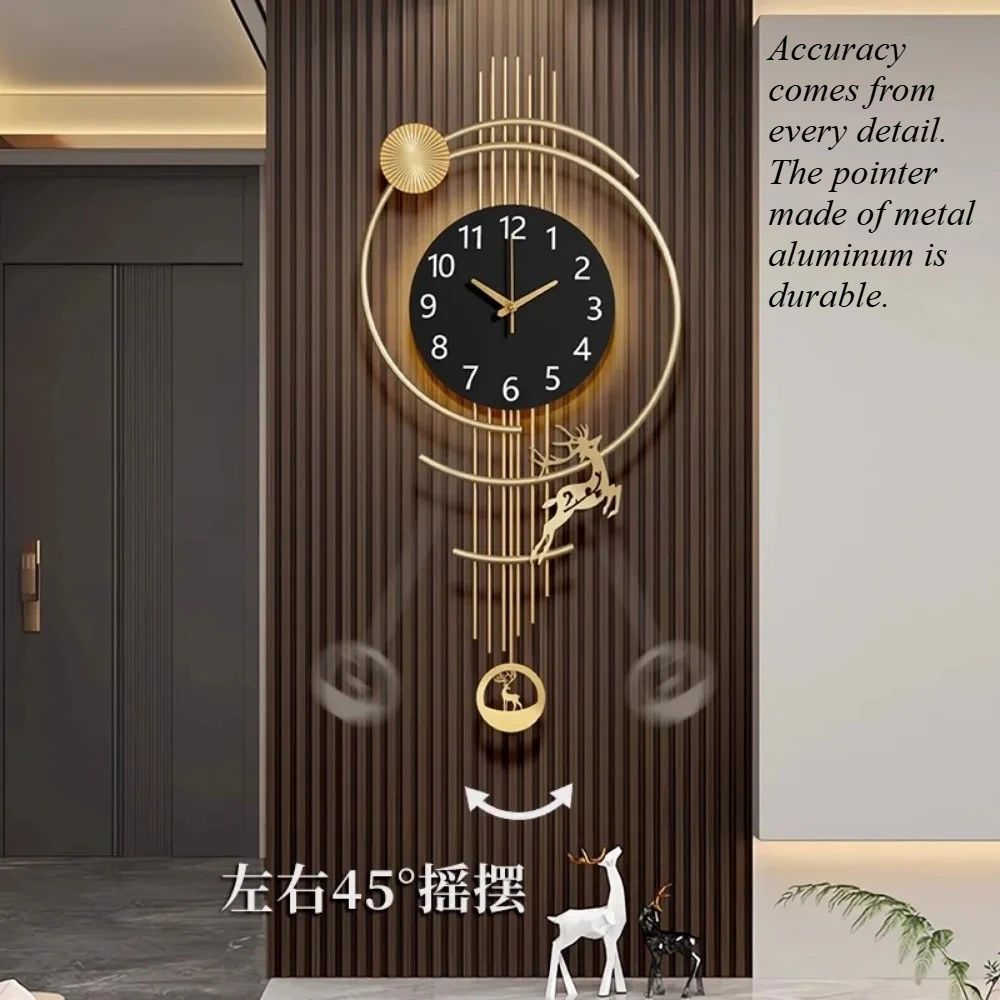 Ambient Light Deer Swinging Wall Clock Metal Design