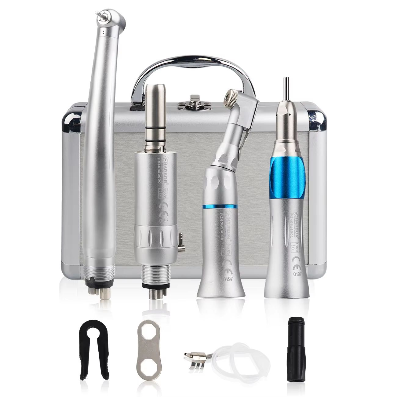 4-Piece Professional Dental Handpiece Set – High & Low Speed Air Turbine Kit with Contra Angle, Straight Handpiece, and
